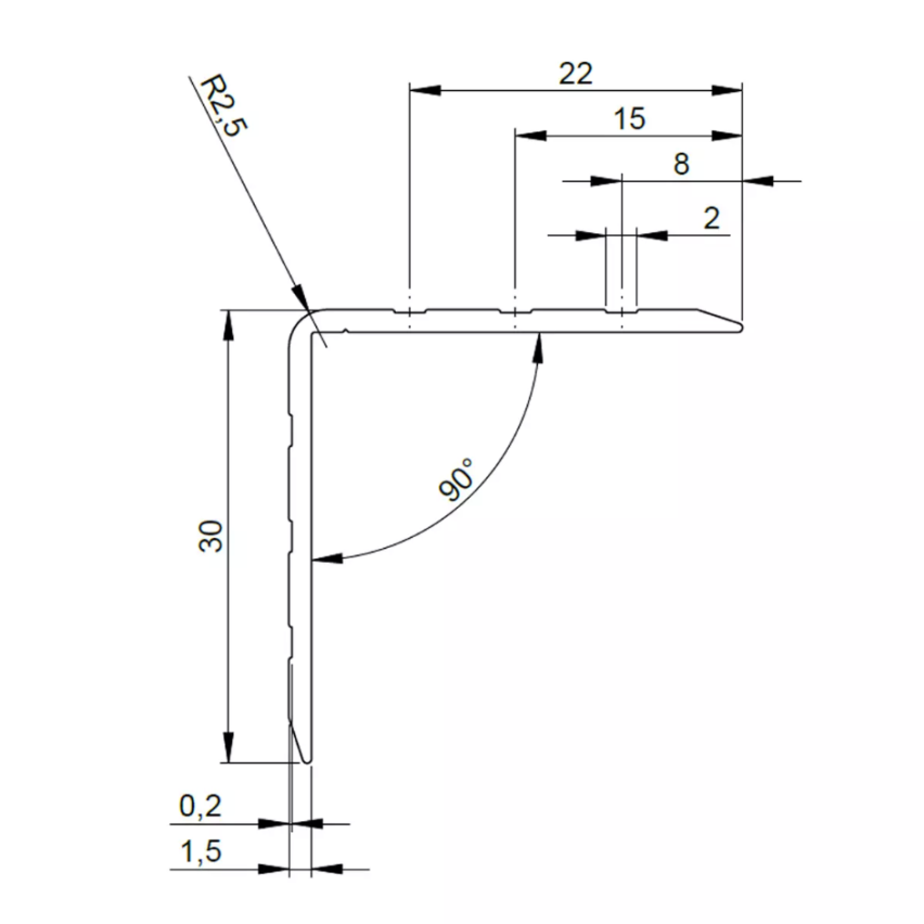Black Aluminium Case Angle 30 x 30 mm, 1.900 mm