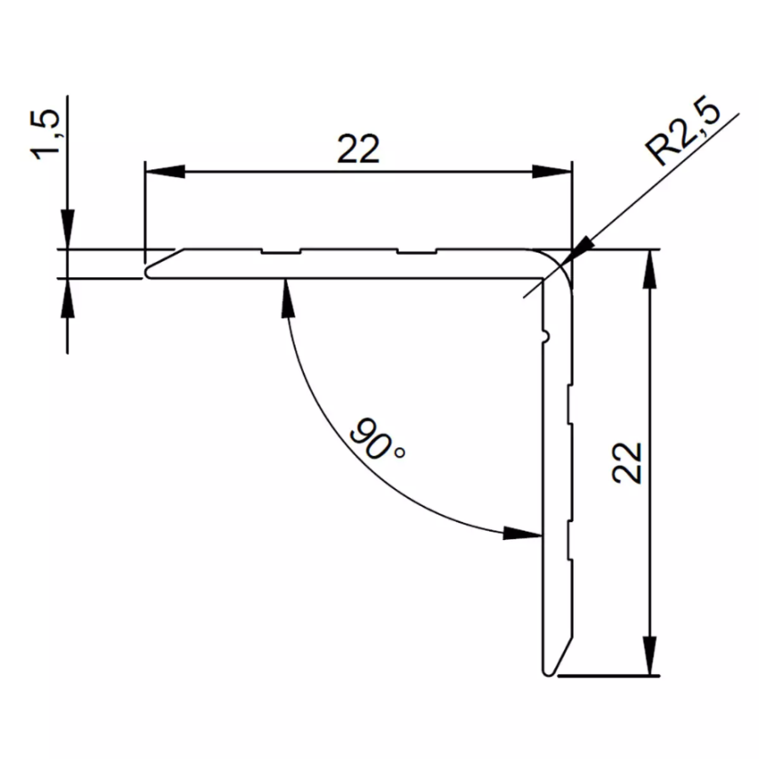 Black Aluminium Case Angle 22 x 22 mm 1.900 mm