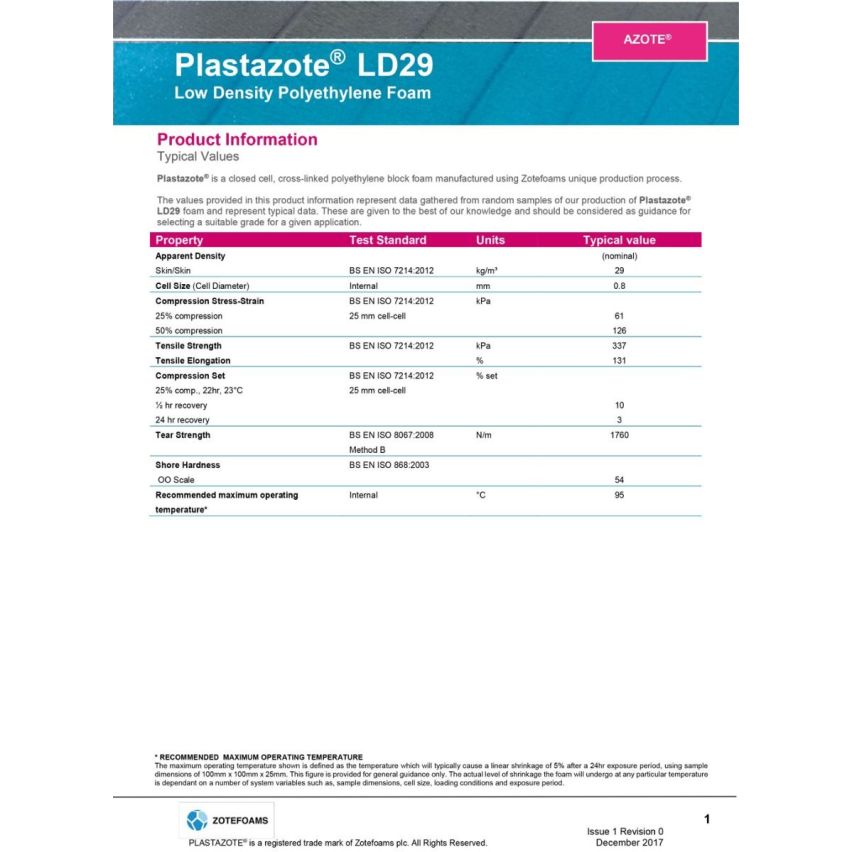 Plastazote® LD29 - 2000 x 1200 w/adhesive LL3